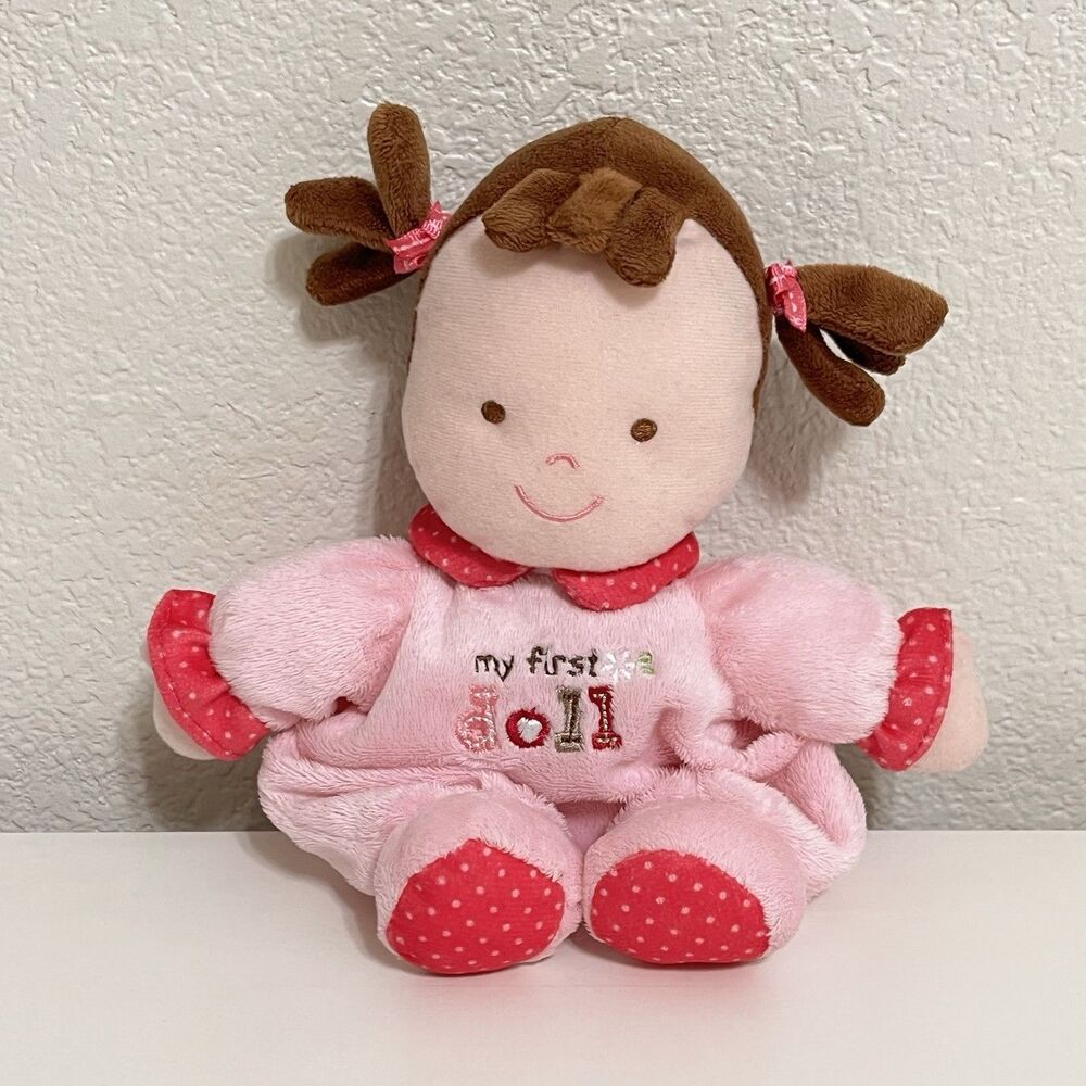 Carter's Just One Year My First Doll Brunette Pigtails Girl Baby Plush Lovey
